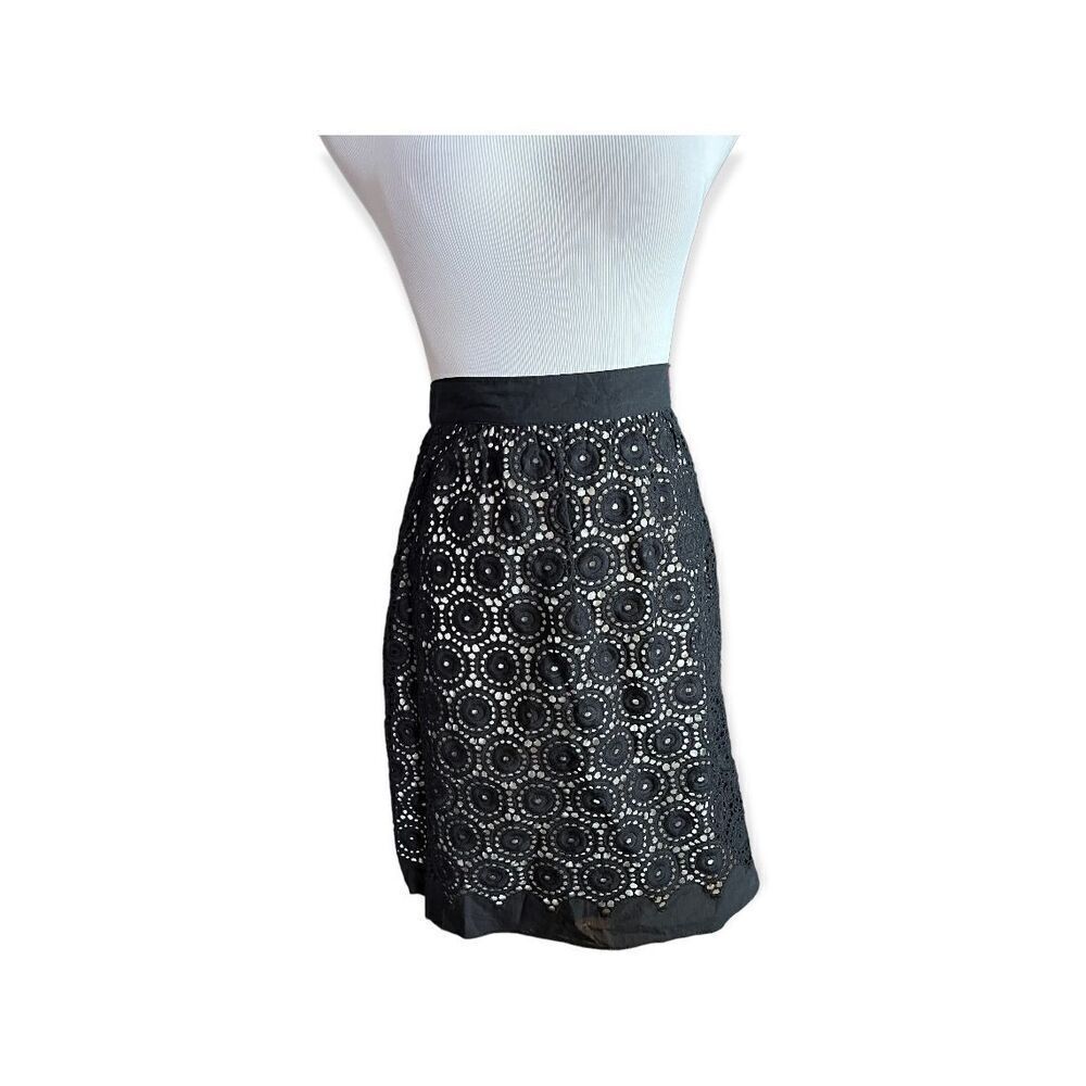 Womens Venini Black Floral Sunburst Crocheted Pattern Skirt - Sz L